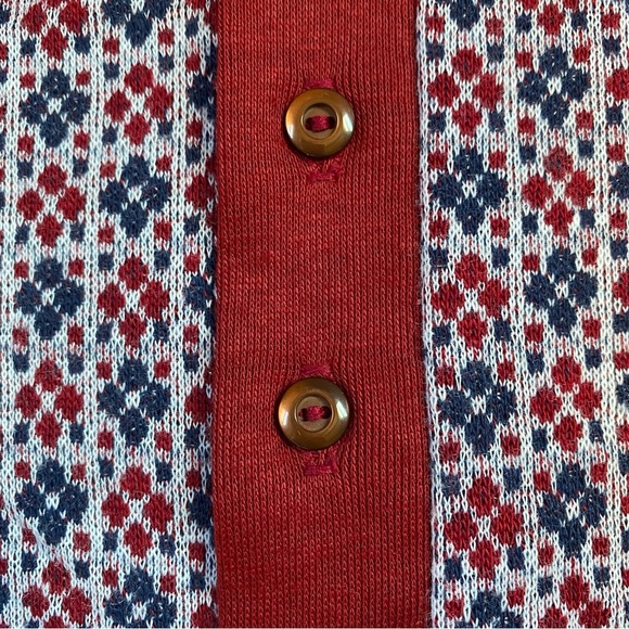 Vintage 70s Permanent-Prest By Sears Floral Knit Button Up Shirt - Picture 4 of 6